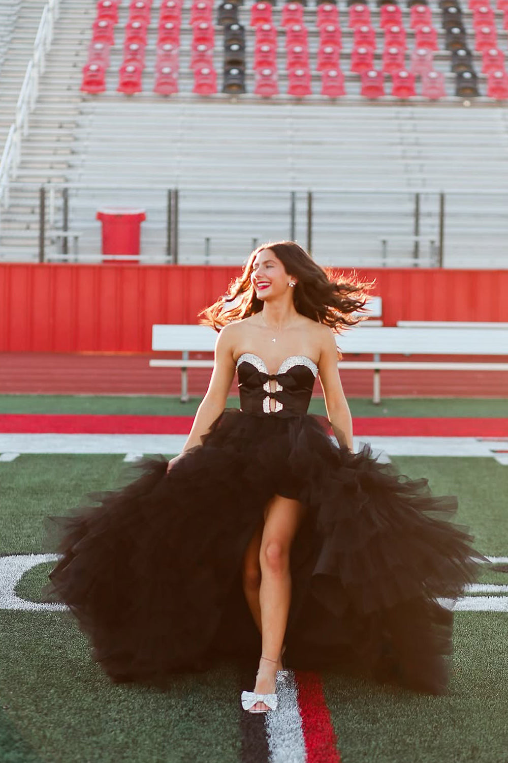 Cute A Line Sweetheart Black Tulle Long Prom Dress with Slit AB24120402