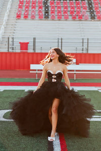 Cute A Line Sweetheart Black Tulle Long Prom Dress with Slit AB24120402