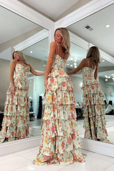 Fashion A Line Sweetheart Floral Chiffon Prom Dress with Slit AB25112703