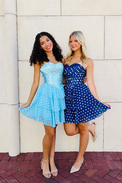 Cute A Line Sweetheart Dot Chiffon Short Homecoming Dress AB26061418