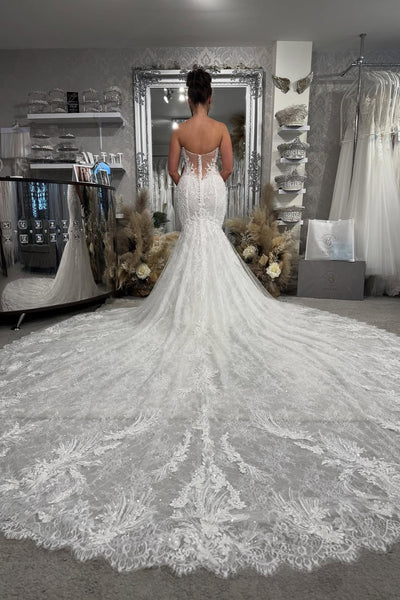 Fairy Mermaid Off the Shoulder Lace Wedding Dress with Appliques AB25092517
