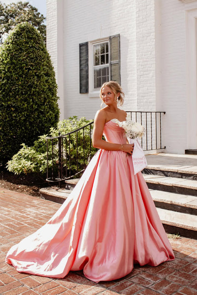 Stunning A Line Sweetheart Coral Satin Prom Dress with Beading AB26051712