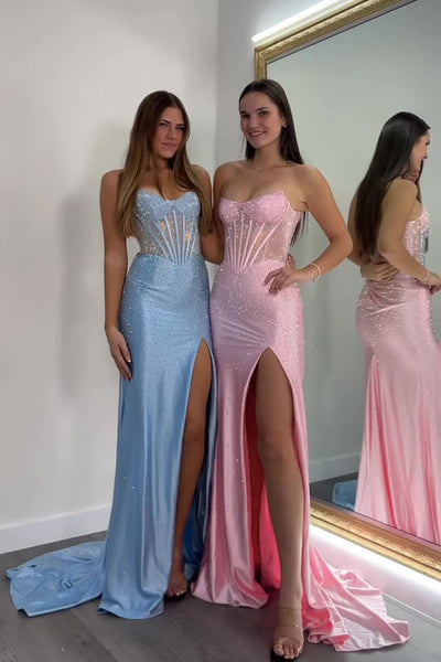 Fashion Mermaid Scoop Neck Satin Prom Dress with Rhinestones AB25110209