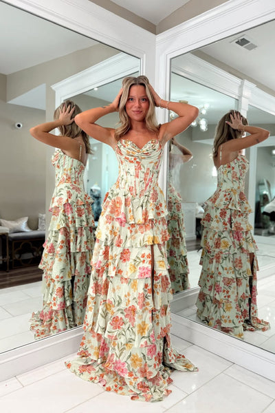 Fashion A Line Sweetheart Floral Chiffon Prom Dress with Slit AB25112703