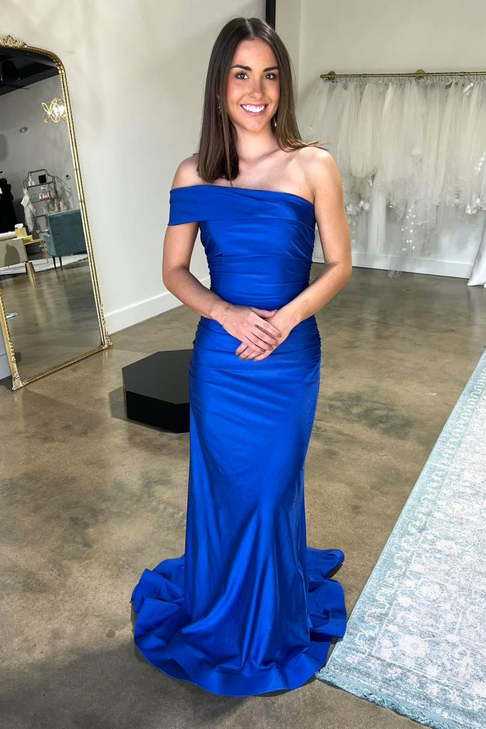 Charming Mermaid One Shoulder Royal Blue Satin Long Prom Dress AB24121704 Anniebride Charming Mermaid One Shoulder Royal Blue Satin Long Prom Dress AB24121704 Anniebride
