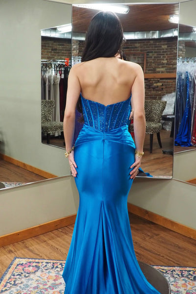 Charming Mermaid Sweetheart Royal Blue Prom Dress with Hot Fix AB26012411