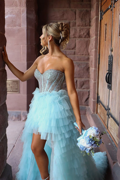 Gorgeous A Line Sweetheart Light Blue Tulle Prom Dress with Appliques AB25101005