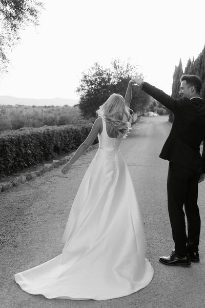 Princess Ball Gown Square Neck Satin Long Wedding Dresses AB24102405
