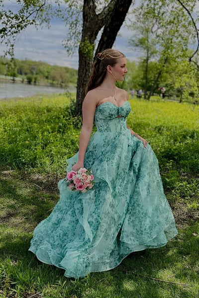 Gorgeous A Line Sweetheart Ruffled Organza Prom Dress AB26051710