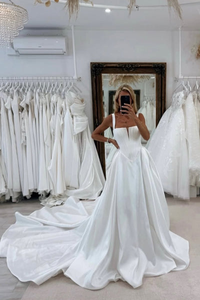 Ball Gown Square Neck Satin Wedding Dress AB26022402