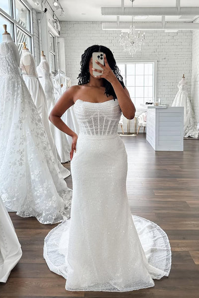 Sparkly Mermaid Scoop Neck Sequins Wedding Dress AB25120409