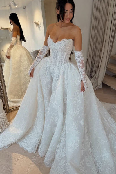 Gorgeous Ball Gown Sweetheart Lace Wedding Dress with Train AB26070709