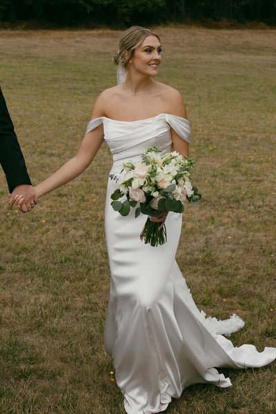 Romantic Sheath Straps Silk Satin Long Wedding Dresses AB24102405