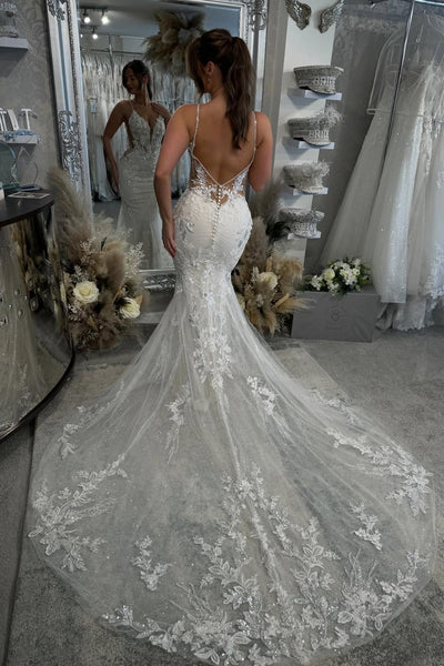 Elegant Mermaid Lace Wedding Dress with Beading Appliques AB26032609