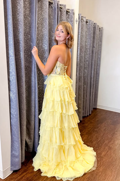 A Line Sweetheart Daffodil Chiffon Prom Dress with Slit AB26040810