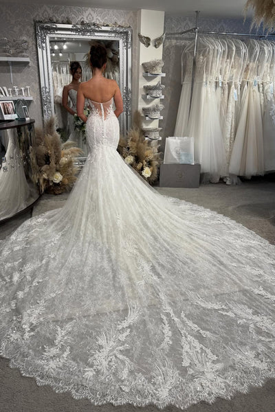 Fairy Mermaid Off the Shoulder Lace Wedding Dress with Appliques AB25092517