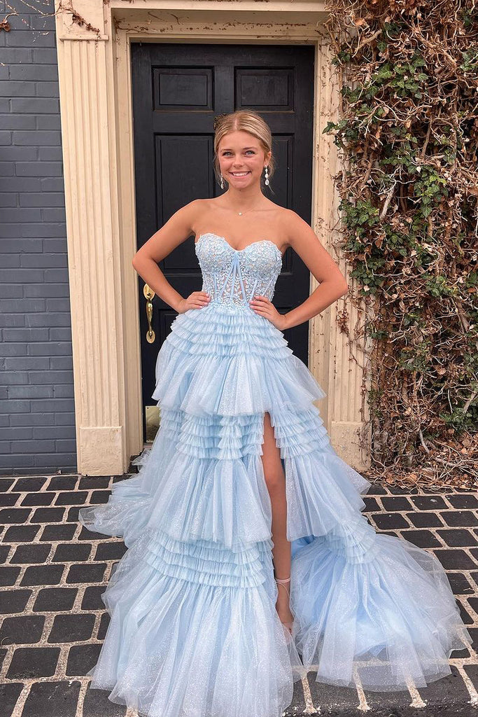 Cute Ball Gown Tutu Light Blue Long Prom Dresses AB091904 – Anniebride