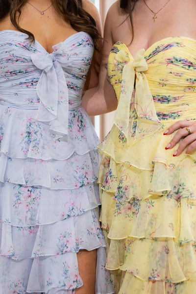 Cute A Line Sweetheart Floral Chiffon Tiered Long Prom Dress AB26032809