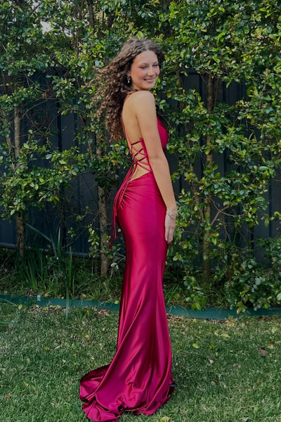 Charming Mermaid V Neck Burgundy Stretch Satin Long Prom Dress AB26102701
