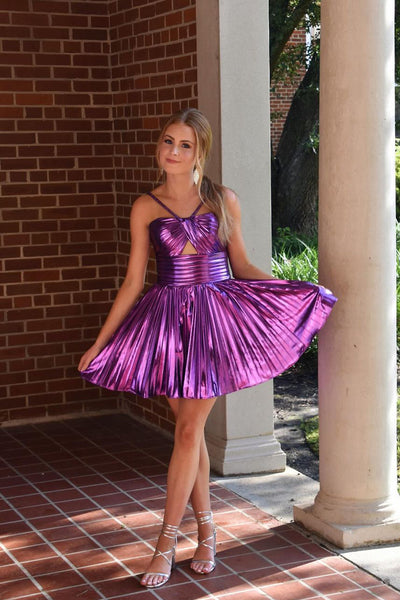 Cute A Line Straps Purple Sparkly Satin Homecoming Dresses AB240901802