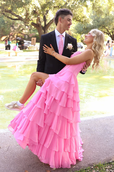 Cute A Line Sweetheart Pink Chiffon Prom Dress with Slit AB26050704
