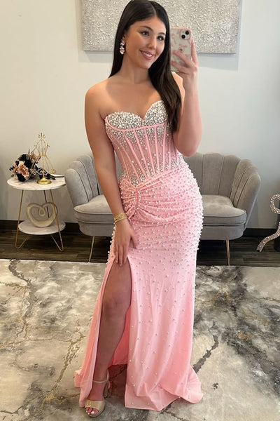 Stunning Mermaid Sweetheart Pink Prom Dress with Beading AB26012408