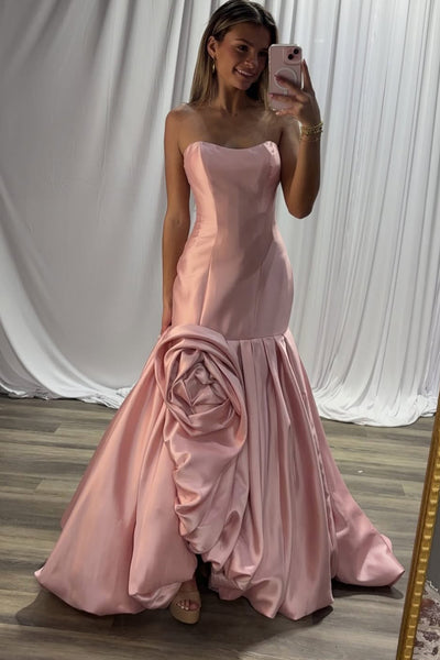 Gorgeous Mermaid Scoop Neck Blush Satin Prom Dress with Bow AB25120608