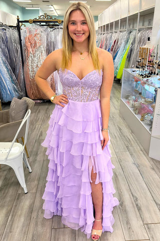 Cute A Line Sweetheart Lavender Chiffon Tiered Prom Dress AB25010707