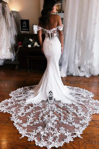 Charming Mermaid Sweetheart Satin Wedding Dresses with Appliques AB24102401