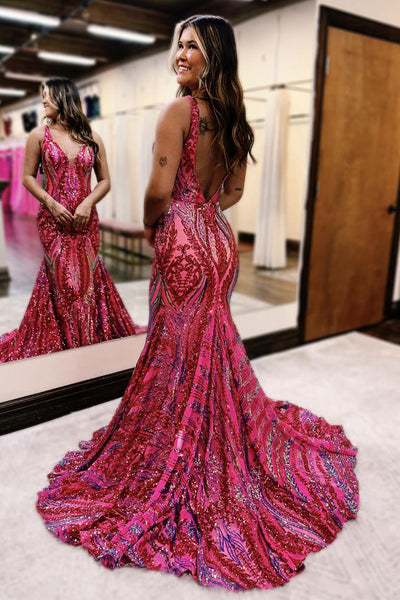 Gorgeous Mermaid V Neck Green Sequins Long Prom Dresses AB100203