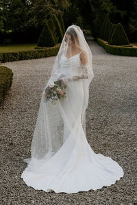 Mermaid Cowl Neck Elastic Satin Wedding Dress with Appliques AB25092302
