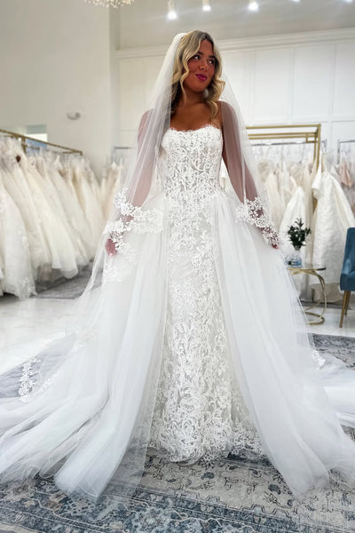 Elegant Mermaid Strapless Lace Beach Wedding Dress AB26062118