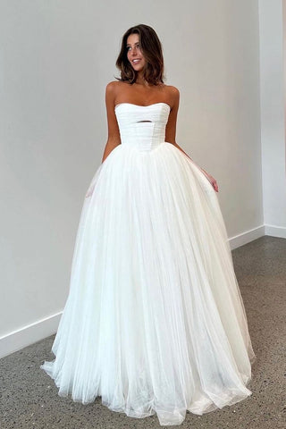 Fairy Ball Gown Sweetheart White Tulle Wedding Dresses AB24070304