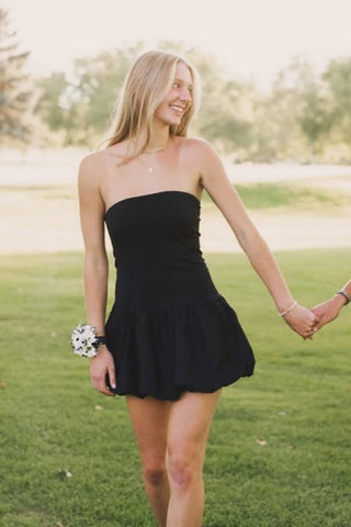 Cute Bodycon Strapless Black Satin Homecoming Dress AB25092513