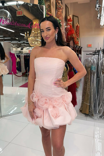 Cute Bodycon Strapless Ruffled Tiered Homecoming Dress with Flowers AB25092508