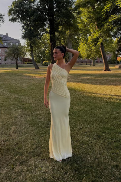 Mermaid One Shoulder Stretch Satin Long Prom Dress AB26062817