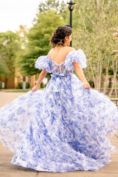 Cute Fairy Ball Tiered Floral Printed Tulle Long Prom Dress AB4050407