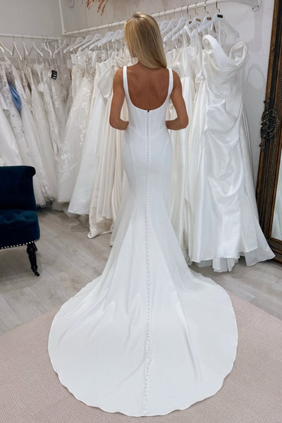 Mermaid Square Neck Elastic Satin Wedding Dress AB25112404