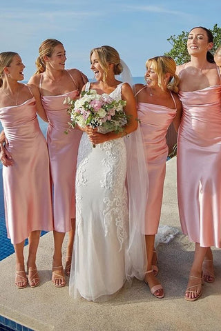 Sheath Cowl Neck Silk Satin Bridesmaid Dress AB25092910