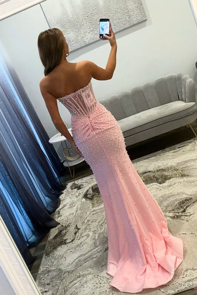 Mermaid Sweetheart Pink Prom Dress with Beading AB32122909