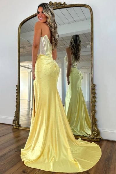 Gorgeous Mermaid Scoop Neck Hof Fix Satin Prom Dress with Slit AB26020606