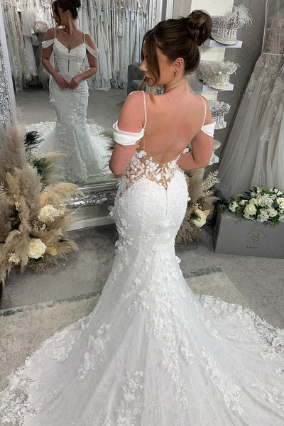 Chraming Mermaid Cold Shoulder Satin Wedding dress with Appliques AB25032105