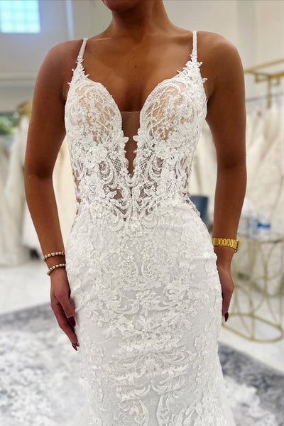 Gorgeous Mermaid V Neck Lace Wedding Dress AB25112210