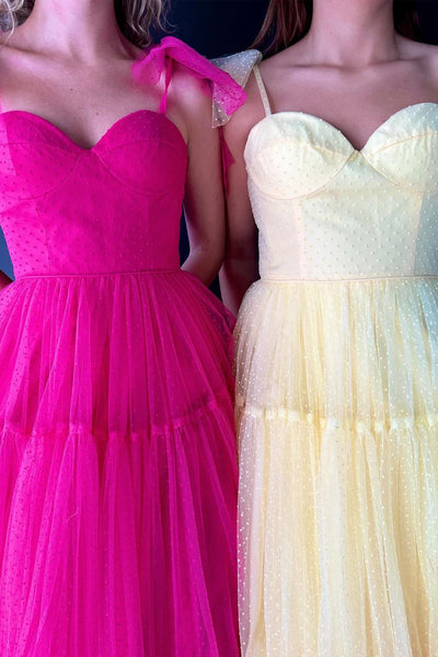 Cute Ball Gown Sweetheart Hot Pink Dot Tulle Long Prom Dress AB120103