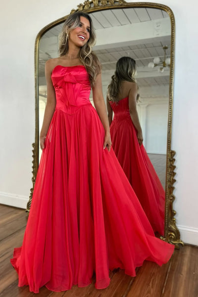 Cute A Line Strapless Light Blue Chiffon Long Prom Dress with Slit AB2622804