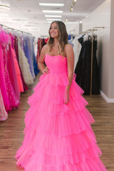 Cute Ball Gown Pink Tiedred Tulle Prom Dress AB4011303
