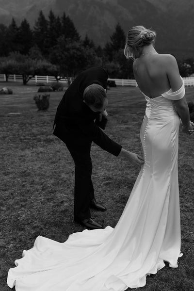 Romantic Sheath Straps Silk Satin Long Wedding Dresses AB24102405