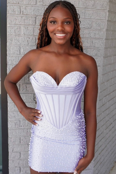 Sweet Tight Strapless Beading Satin Short Homecoming Dress AB26062807