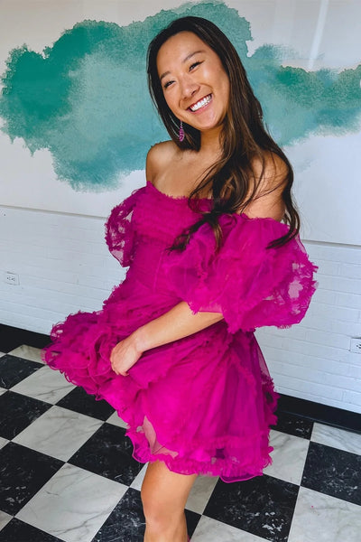 Cute A Line Strapless Tulle Short Homecoming Dresses ABHC061848