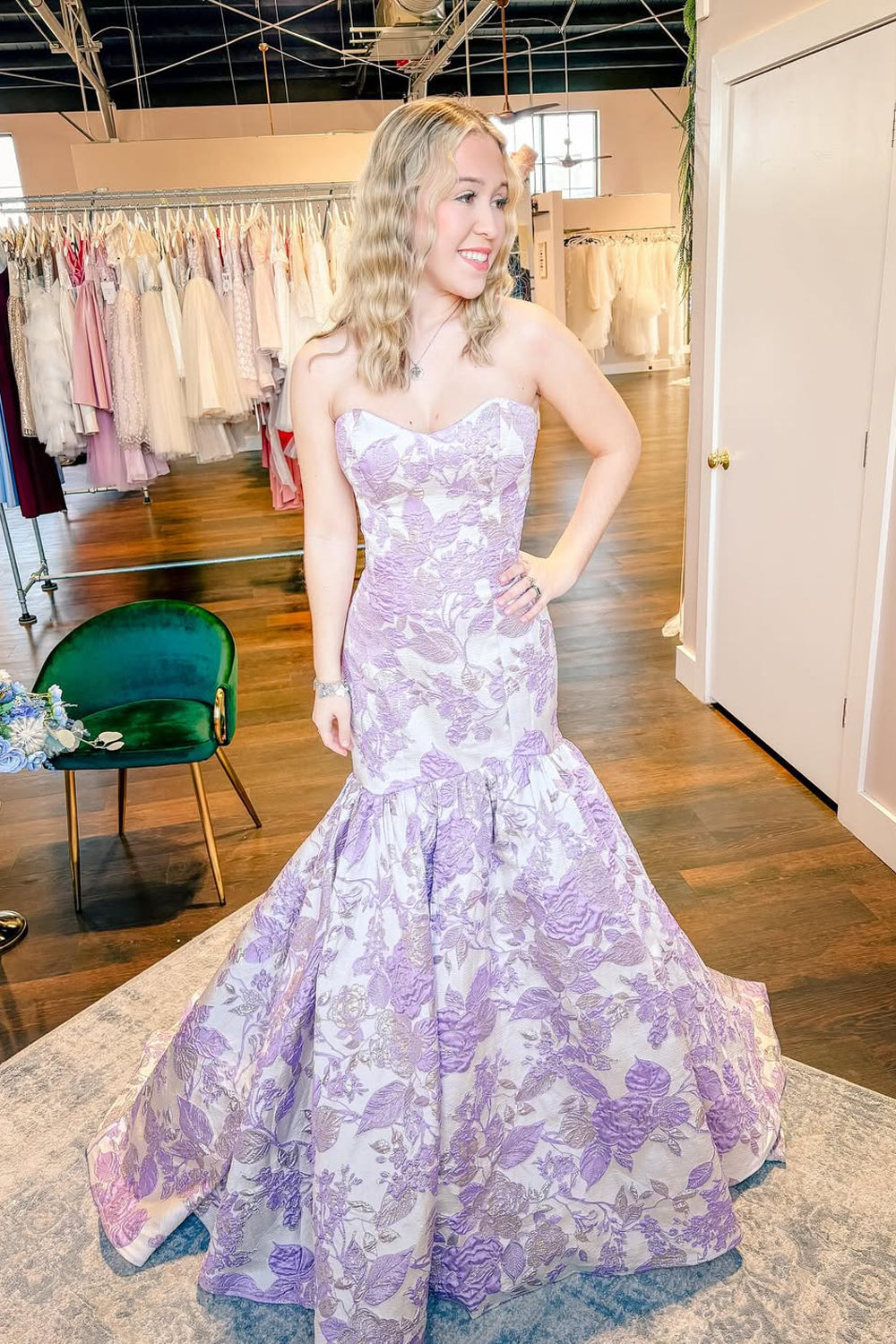 Gorgeous Mermaid Sweetheart Lavender Jacquard Satin Prom Dress AB25111406